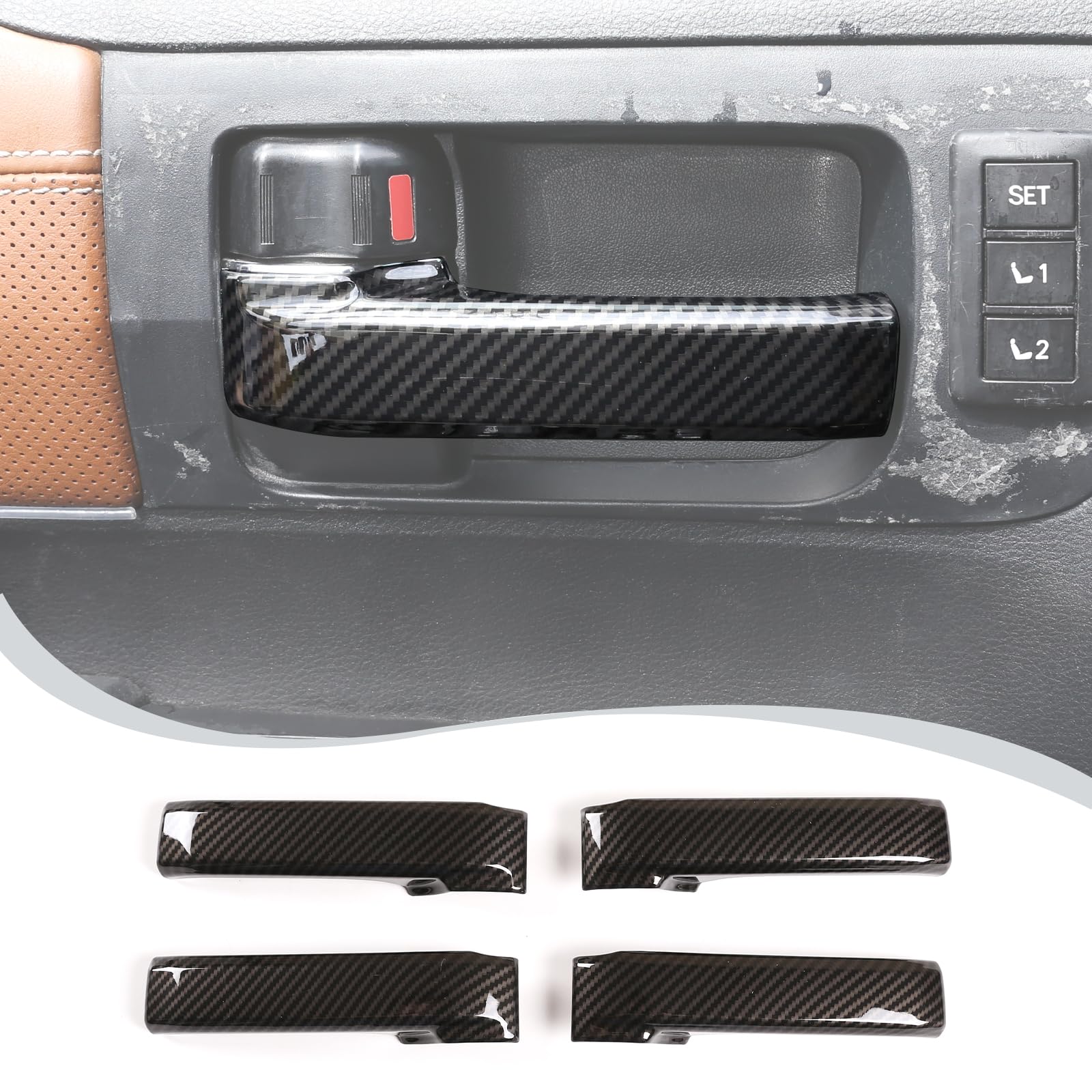 LLKUANG ABS Carbon Style Car Inner Door Handle Decoration Cover Trim Fit for Toyota Tundra/Sequoia 2007-2021 Interior Car Accessories