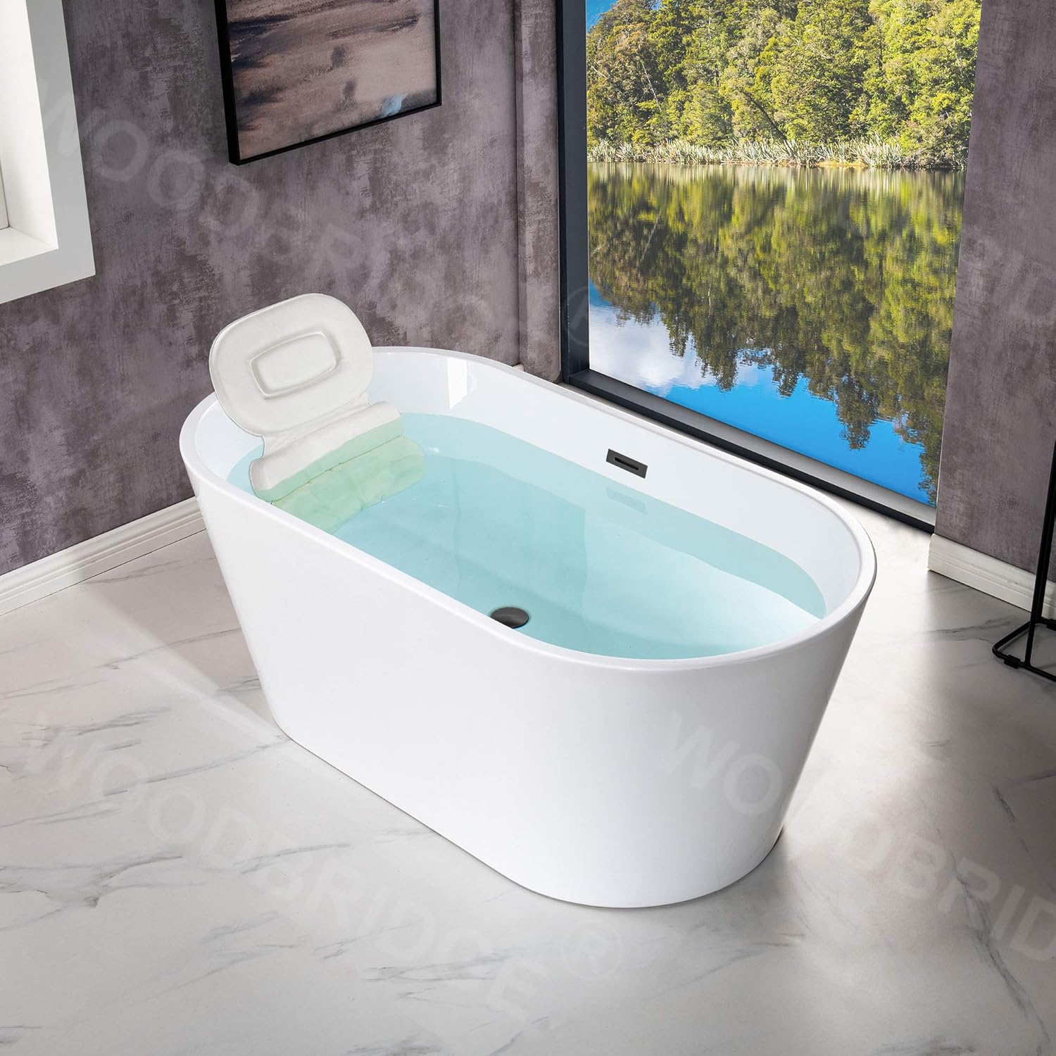WOODBRIDGE 59" Freestanding Acrylic Soaking Bathtub with Pillow & Matte Black Drain - BTA1514-MB Luxury Comfort