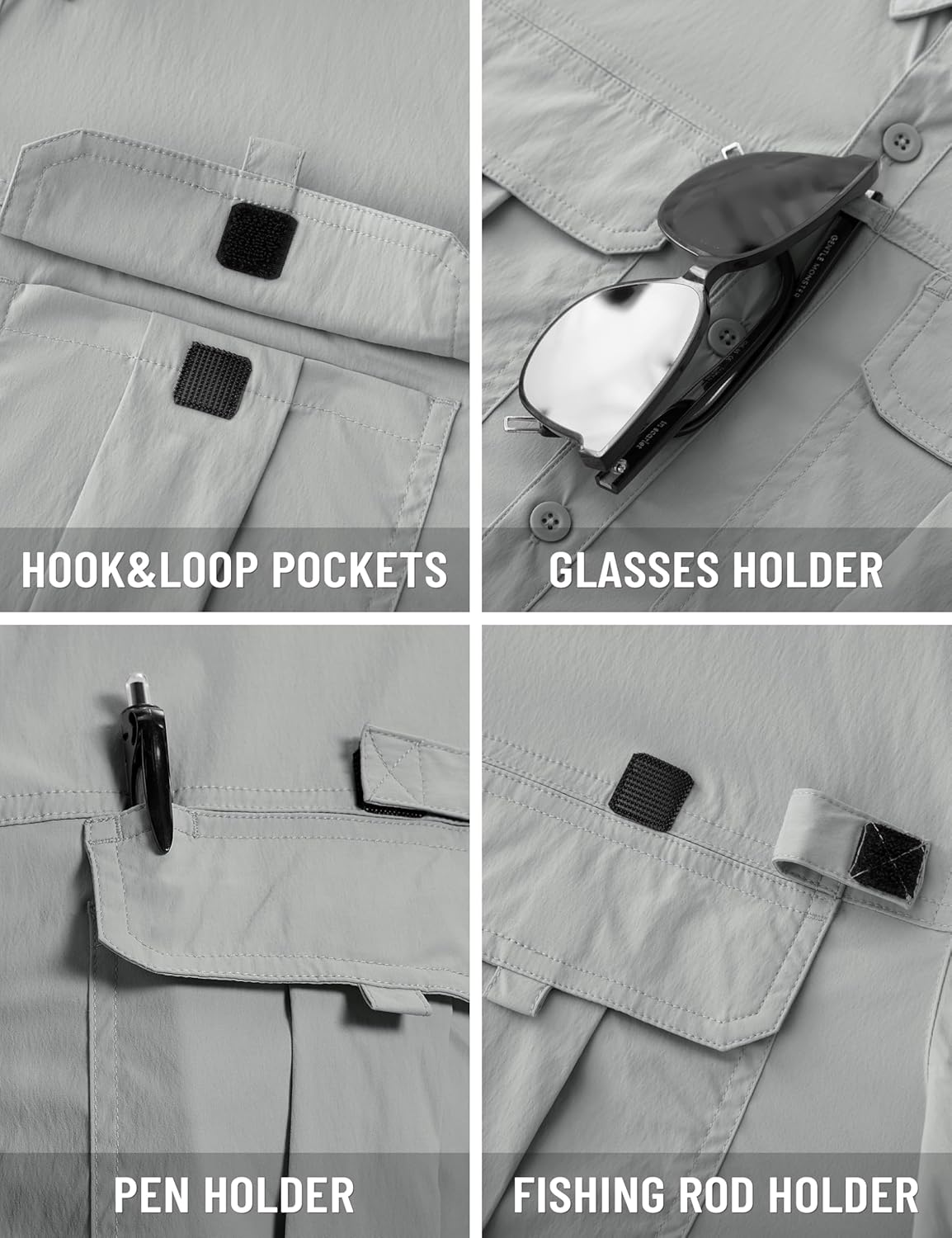 TACVASEN Men's Fishing Shirt with Pockets UPF50 Quick Dry Breathable Short Sleeve Button Down Sun Shirt for Work Tactical