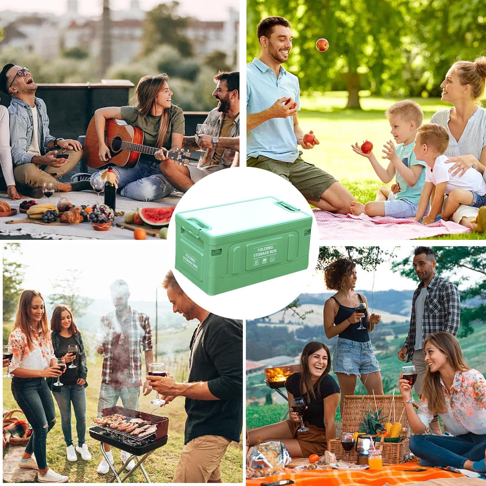 Organizador de maletero plegable para maletero, 60 L, con múltiples usos, con tapa de madera para aperitivos, verduras | con tapa de madera para aperitivos, verduras
