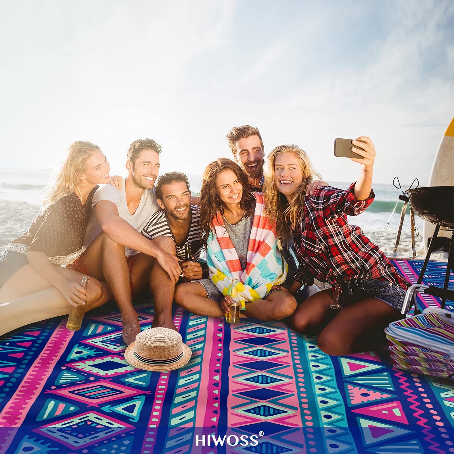 Beach Blanket Waterproof Sandproof Oversized 95”x 80”,Sand Free Beach Mat with Corner Pockets,Portable Mesh Bag for Travel and Outdoor Camping (Dreamsea) (Boho-Chic) - Image 7