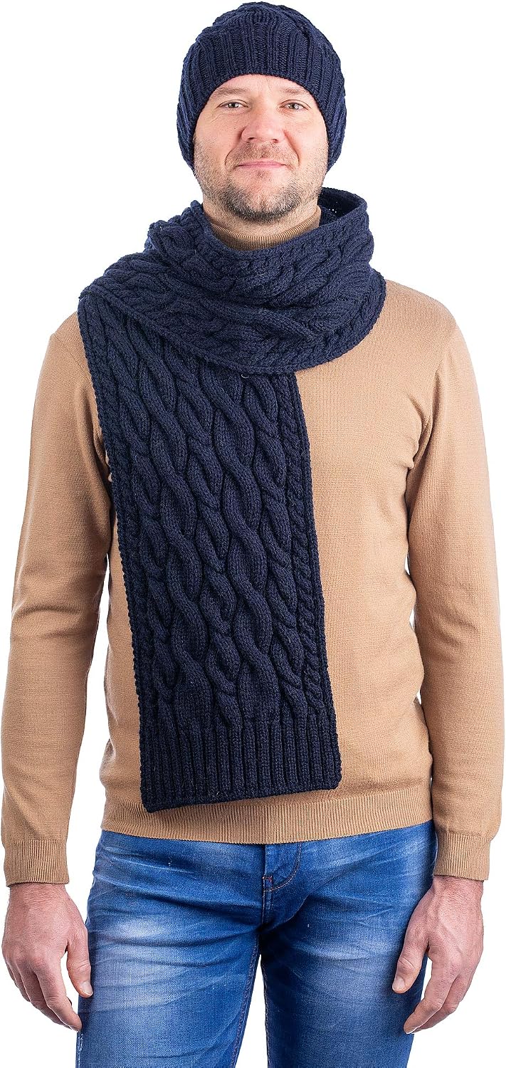 SAOL 100% Merino Wool - Irish Cable Knit Winter Hat for Men's