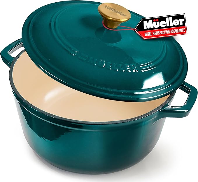 Mueller DuraCast 6 Quart Enameled Cast Iron Dutch Oven, Emerald