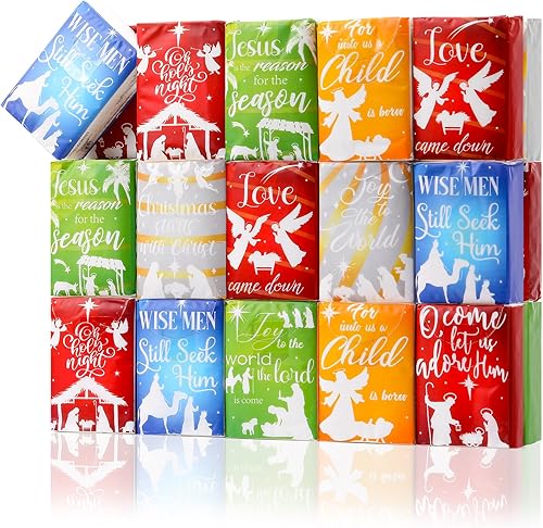 Spiareal Paquete de 30 pañuelos faciales de bolsillo de Navidad para Navidad, Navidad, Navidad, tamaño de viaje, pañuelos a granel para recuerdos de