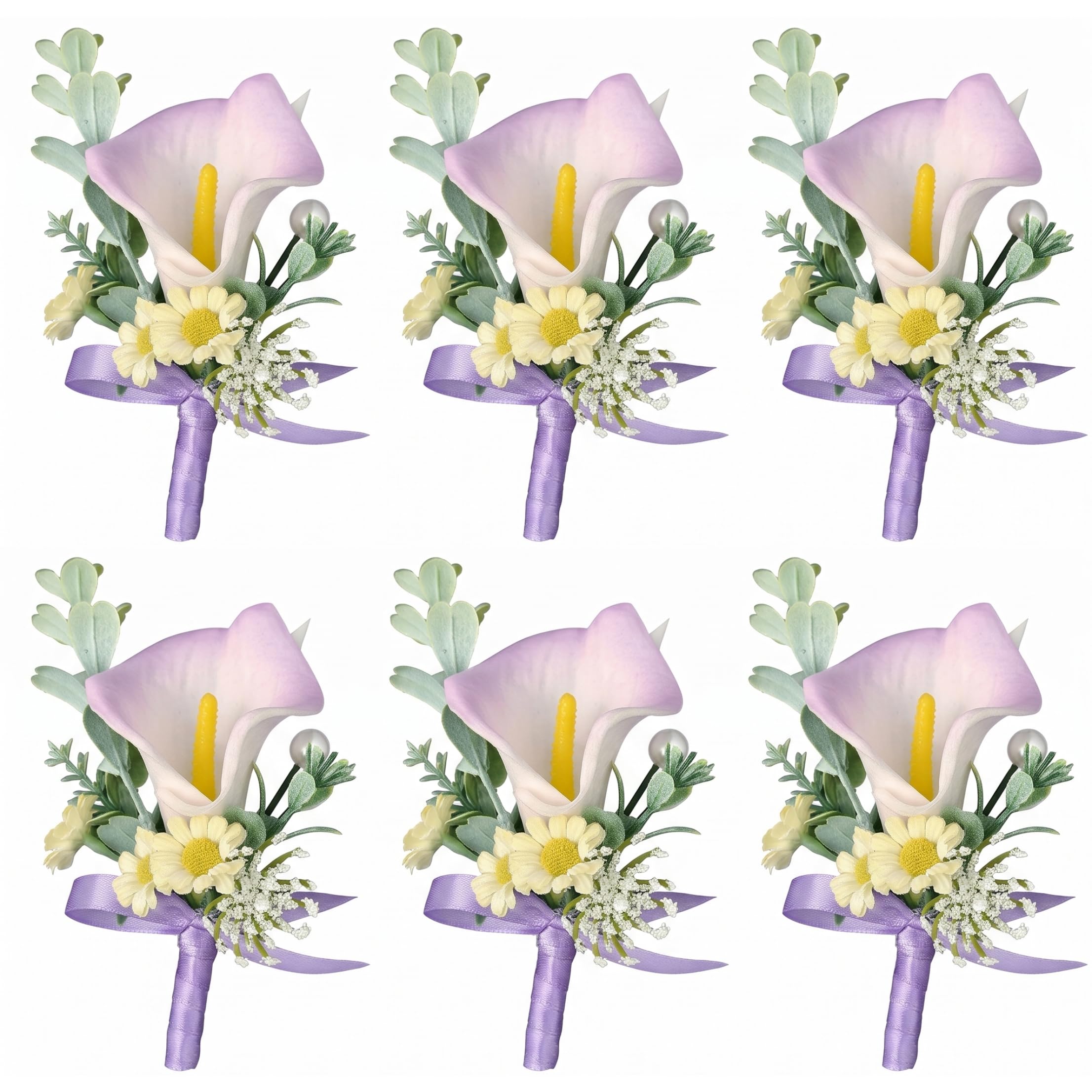 Fertnouk 6pcs Real Touch Calla Lily Boutonniere, Purple