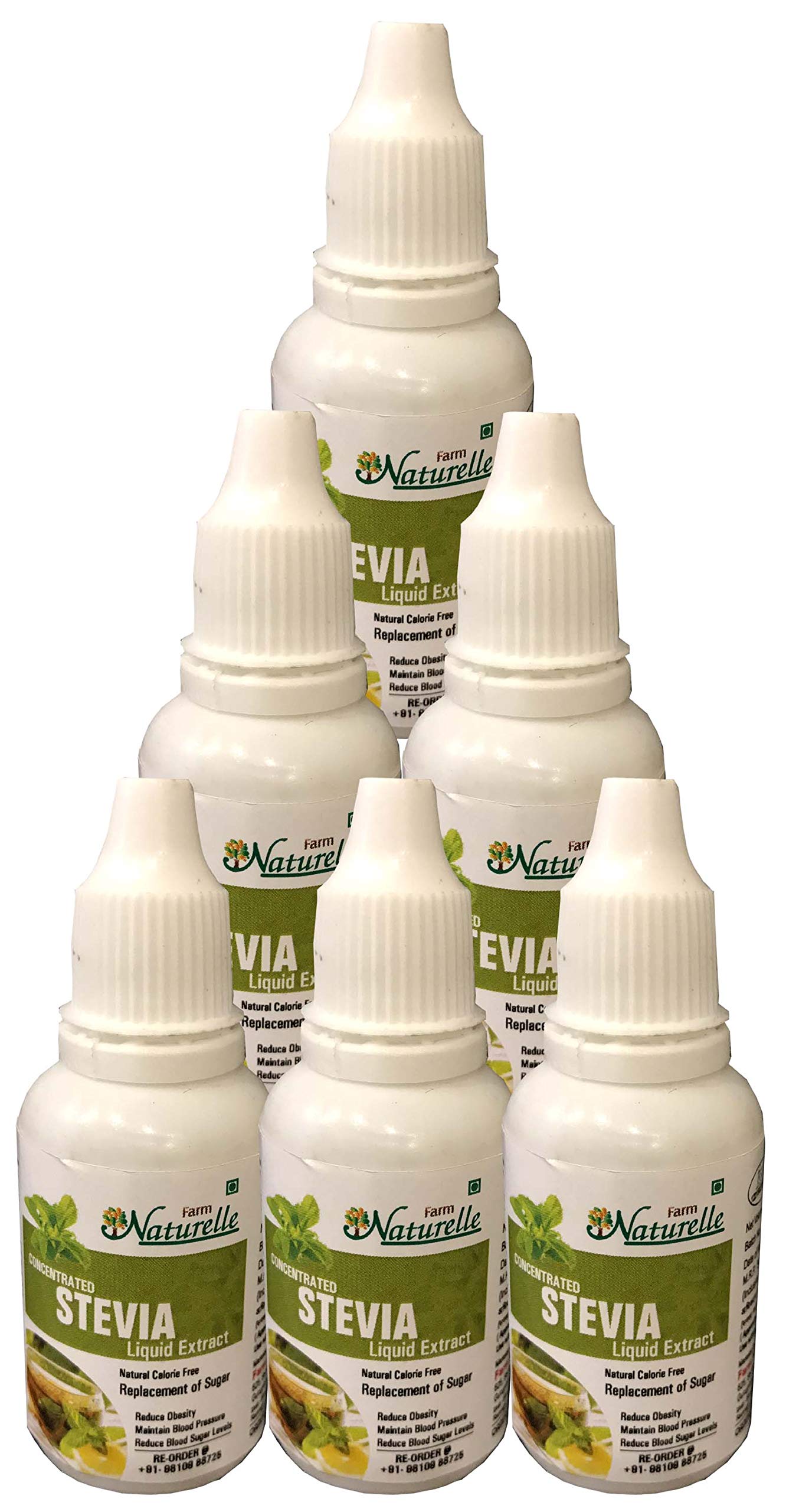 Farm Naturelle-Concentrated Stevia Extract Liquid Pack of 6 Bottles (6x20 ML) | Weight & Blood Sugar Manage