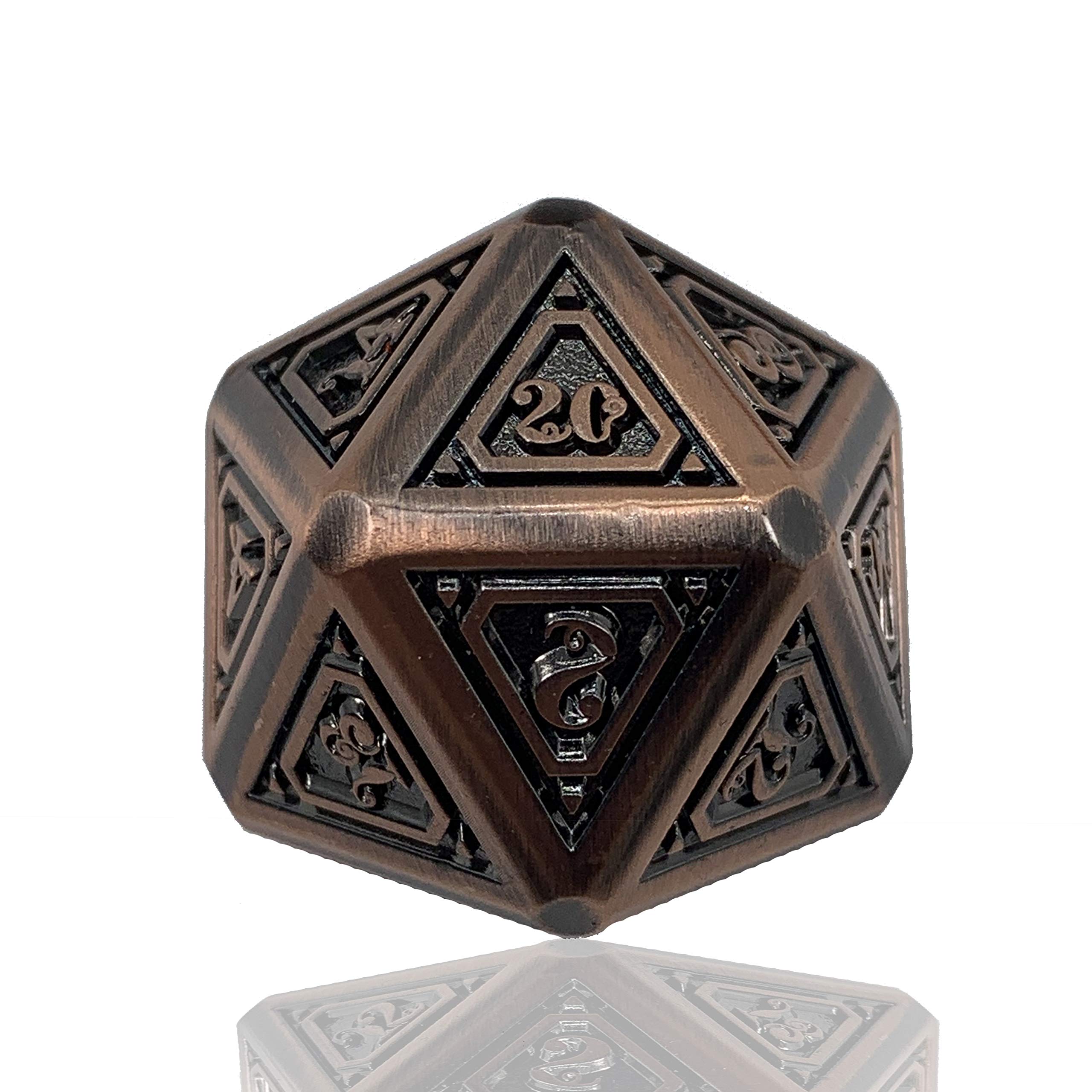 Fantasydice Lot de 11 dés polyédriques en métal motif dragon cuivré pour D&D, DND, Shadowrun, Pathfinder, Warhammer, Call of Cthulhu et plus encore