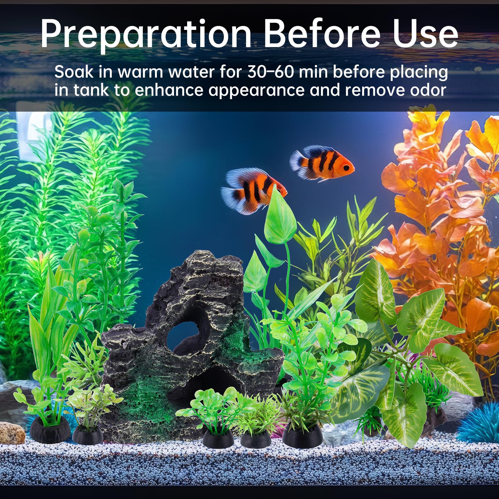NiHome 9PCS Realistic Aquarium Artificial Plant Decoration Set, Weighted Base Driftwood, Rock Mountain & Aquatic Plants, Non-Fading Aquascape Greenery Ornaments for Freshwater or Saltwater Fish Tanks - image 5