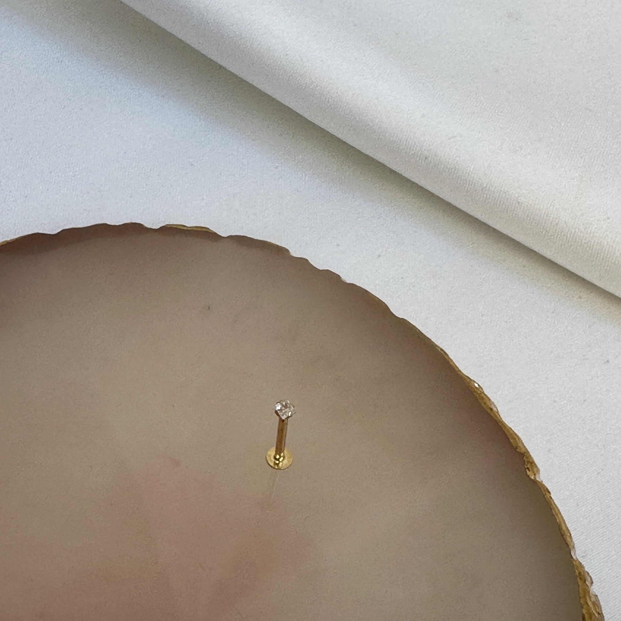jewellerybox 9 Karat (375) Gold Monroe - Lippen Piercing mit viereckigem CZ Kristall Oberteil