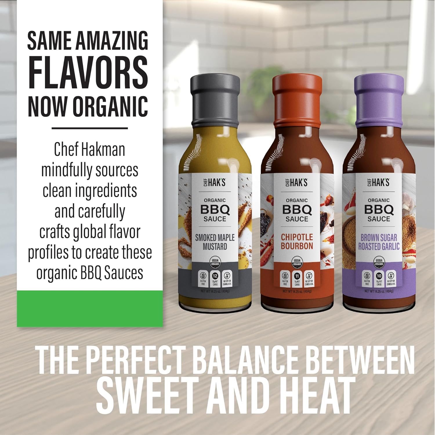 Hak’s Organic BBQ Sauce - Great For Chicken, Ribs, Wings, Brisket, Steak & More - Smoked Maple Mustard (3 pack)