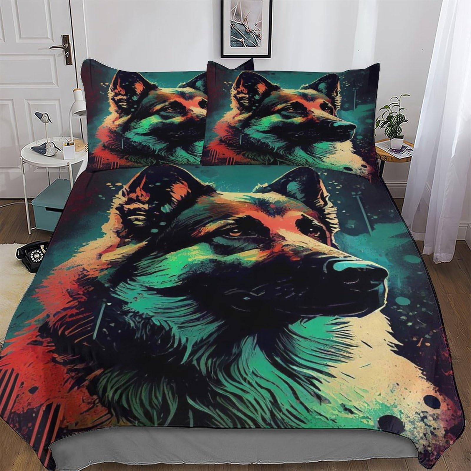 Berger Allemand housse de couette king 220x240 cm avec 2 taies d'oreiller