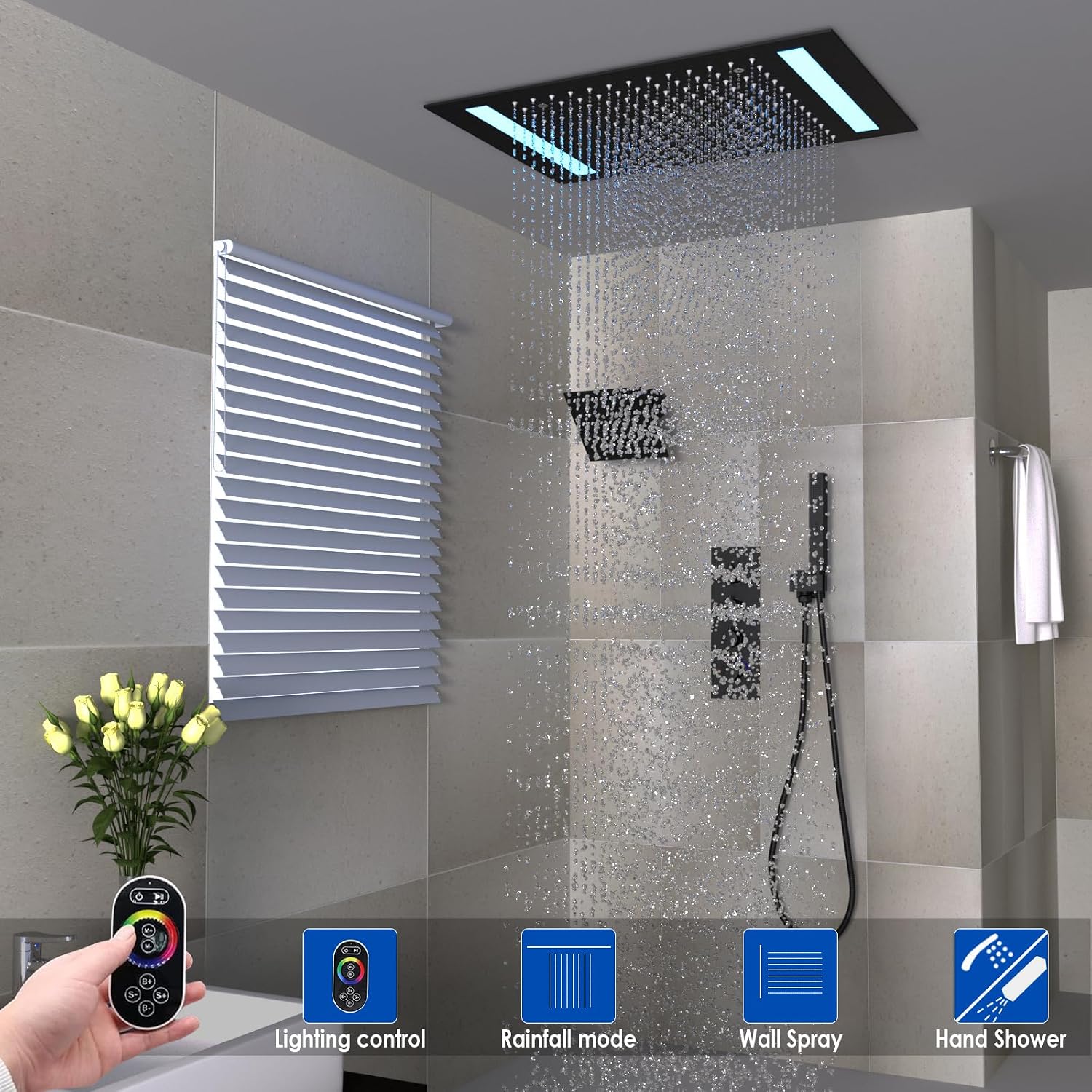Thermostatic Shower Faucet Set System Dual Showerheads Can Run Together image 2