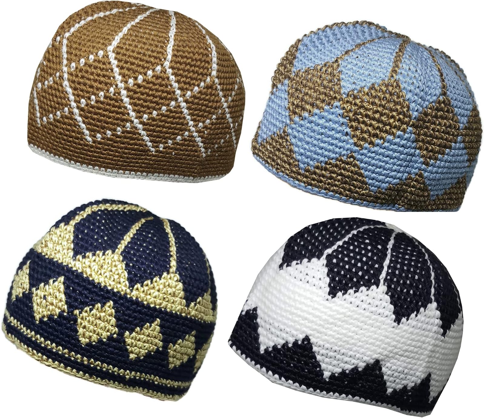 Pack 4 Colors Muslim Beanie Cap Amn-271 Islam Kufi Hat Prayer Knit Crochet Taqiyah Takke Skull Topi Ramadan Gift