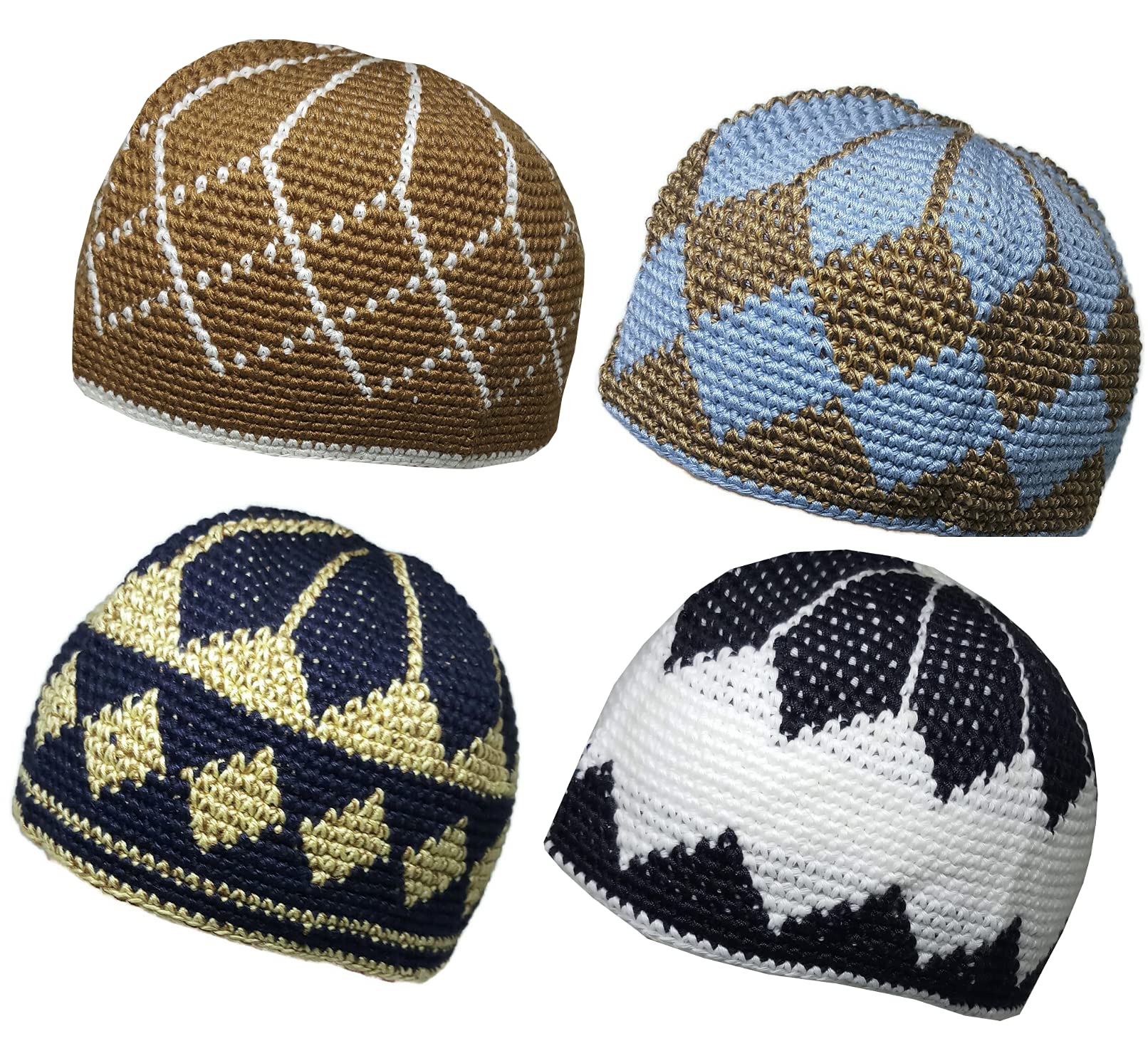 Pack 4 Colors Muslim Beanie Cap Amn-271 Islam Kufi Hat Prayer Knit Crochet Taqiyah Takke Skull Topi Ramadan Gift