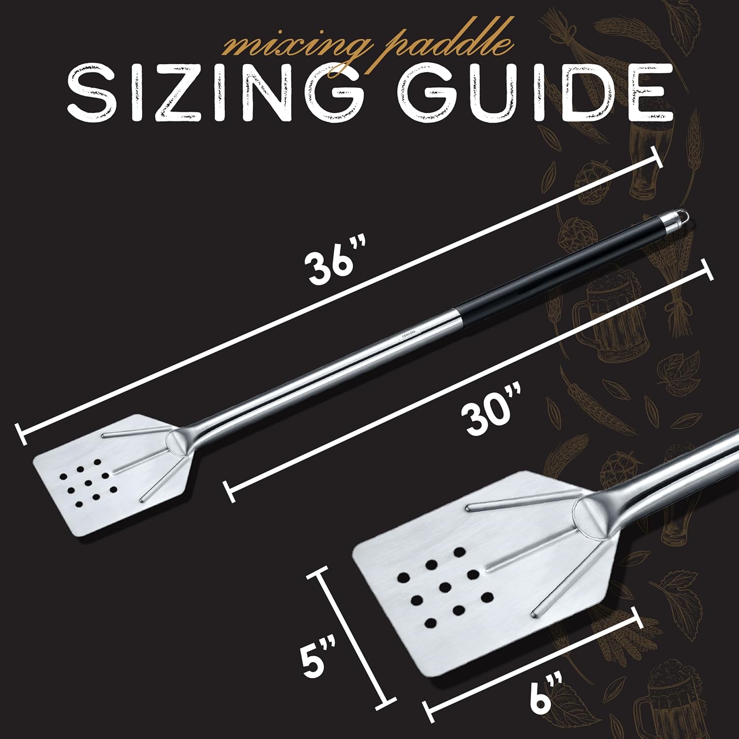 CONCORD 36" Stainless Steel One Piece Deluxe Commercial Grade Mixing Paddle. Great for Home Brewing, Seafood, Crawfish, Shrimp, Crab Boil and more.