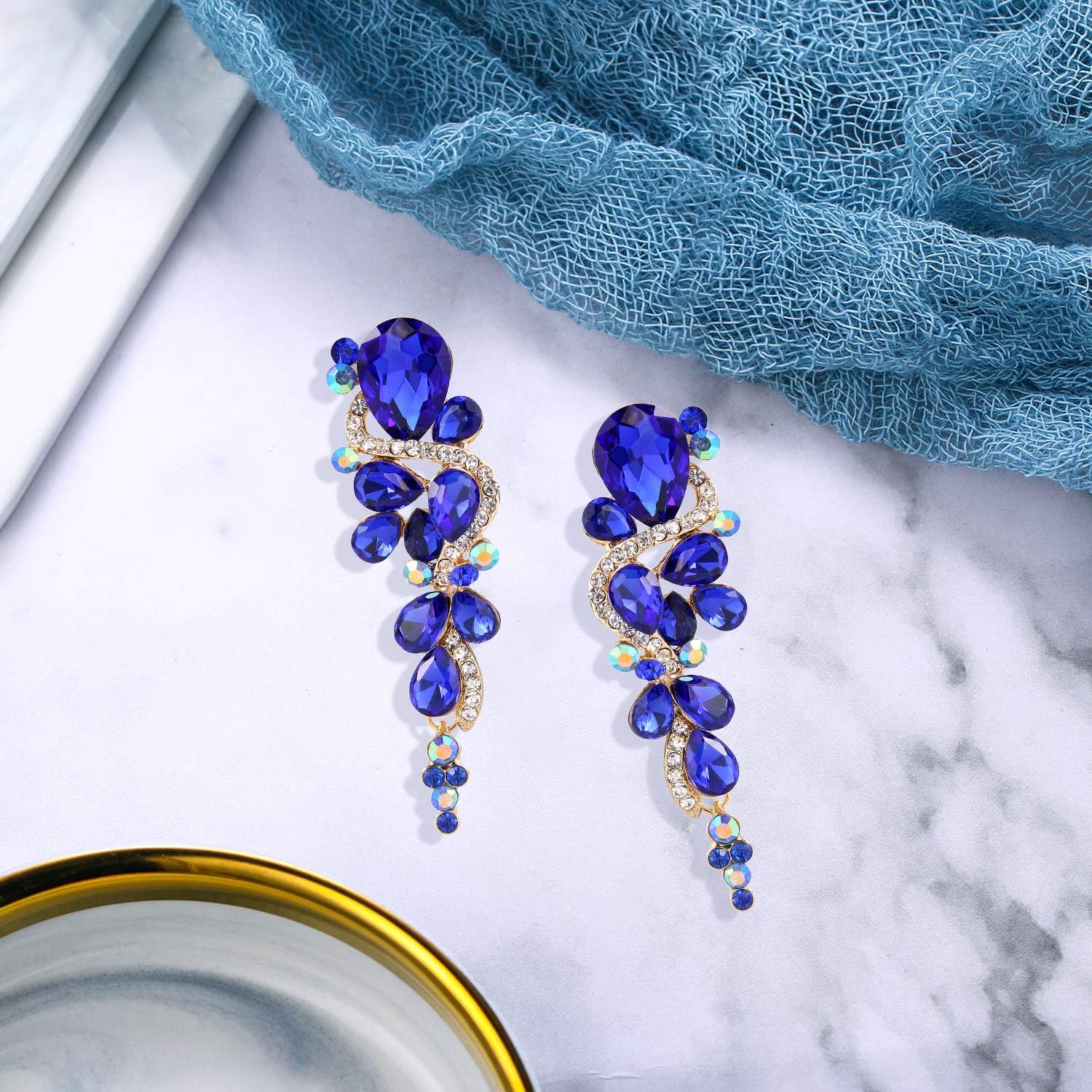 BriLove Women's Bohemian Boho Crystal Wedding Bridal Multiple Teardrop Chandelier Long Dangle Earrings - Image 4