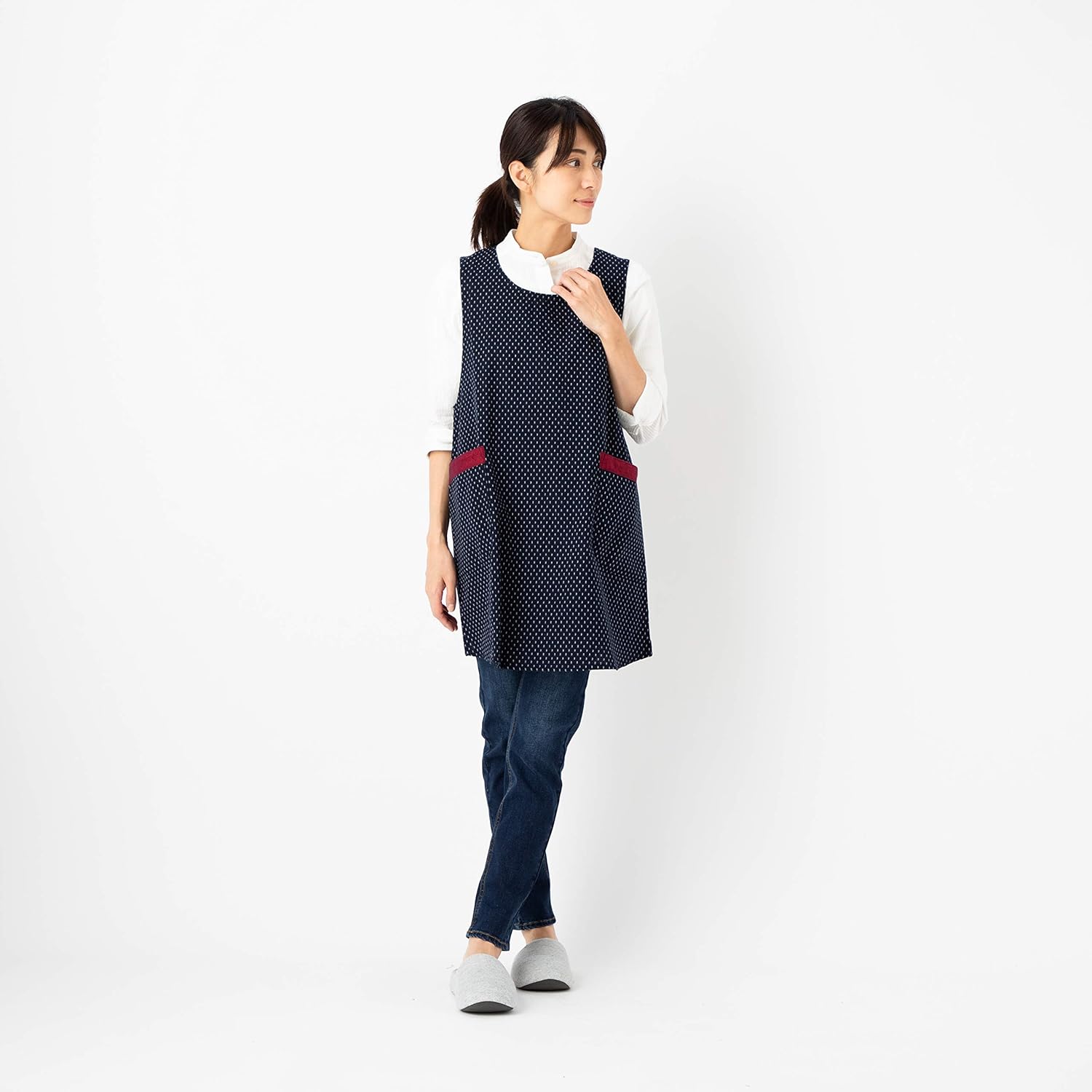 WATANOSATO Dark blue apron made in Kurume Japan *Import*Japanese clothes size (White Hail)