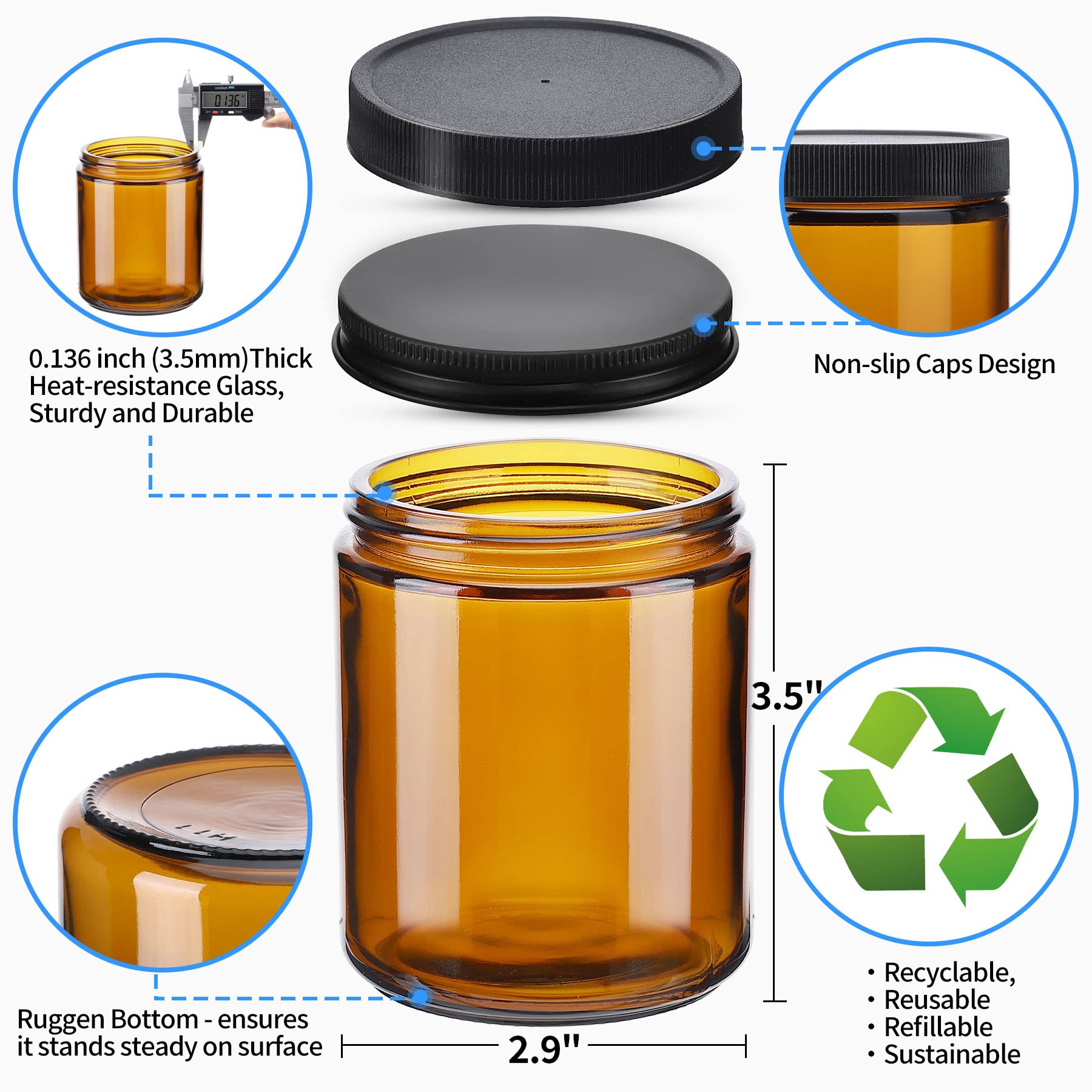 Buy 20 Pack, 8 OZ Glass Candle Jars with 20 Metal Lids and 20 Plastic