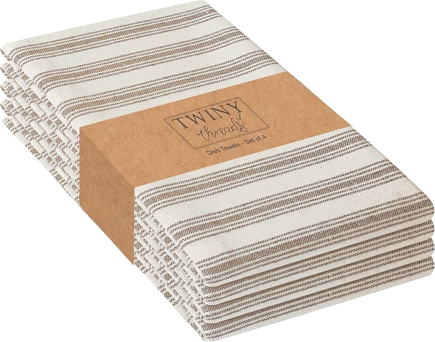 Farmhouse Stripe Kitchen Towels (18x26 Inches) Cotton Brown