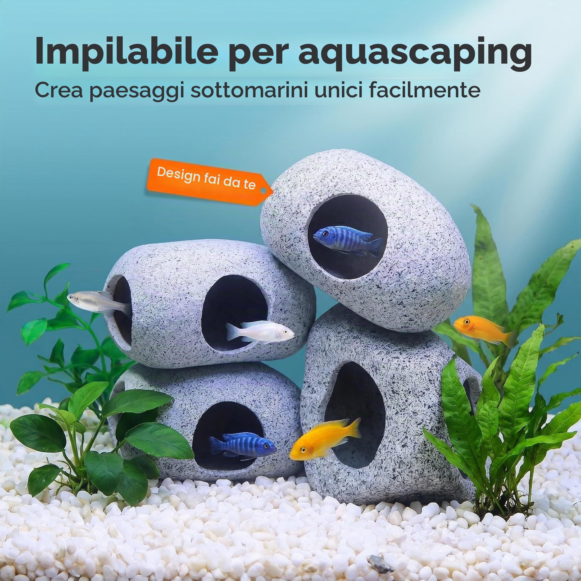 SpringSmart Grotta rocciosa per animali acquatici da riprodurre, giocare e riposare, ornamenti in ceramica sicuri e atossici, pietra decorativa per Betta