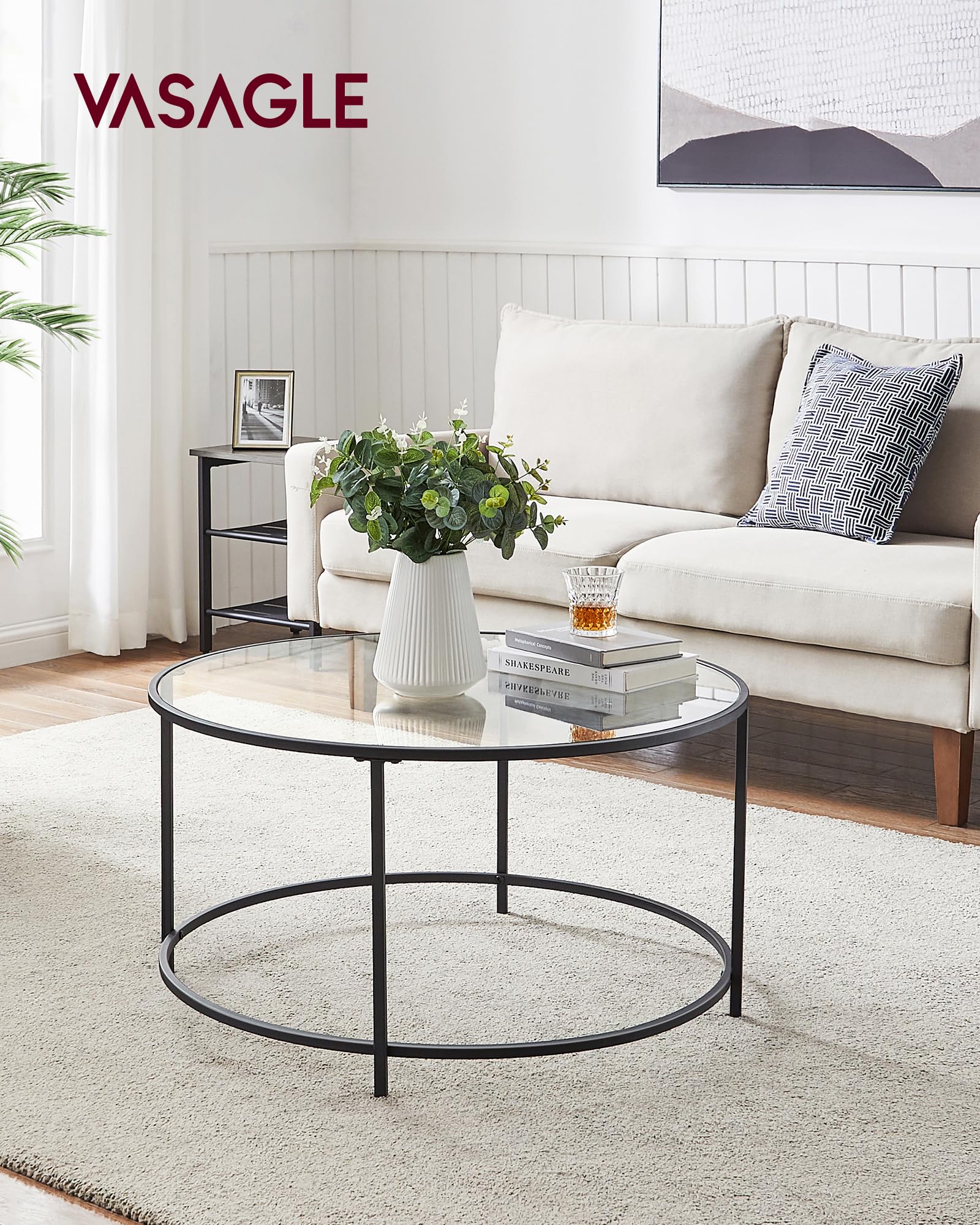 VASAGLE Runder Couchtisch, Wohnzimmertisch mit Stahlgestell, Salontisch, Beistelltisch, schwarz LGT021B01