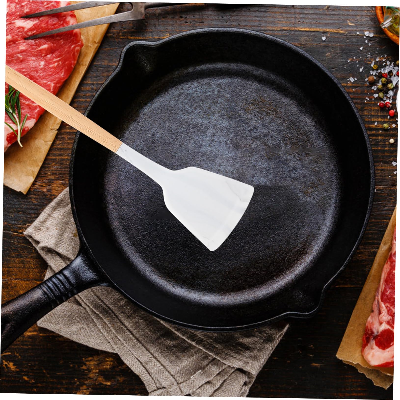 12pezzi Utensili Da Cucina Silicone Contenitore Strumenti Antiaderenti e Manici Legno Ergonomici Per Cucinare Comodità e Stile