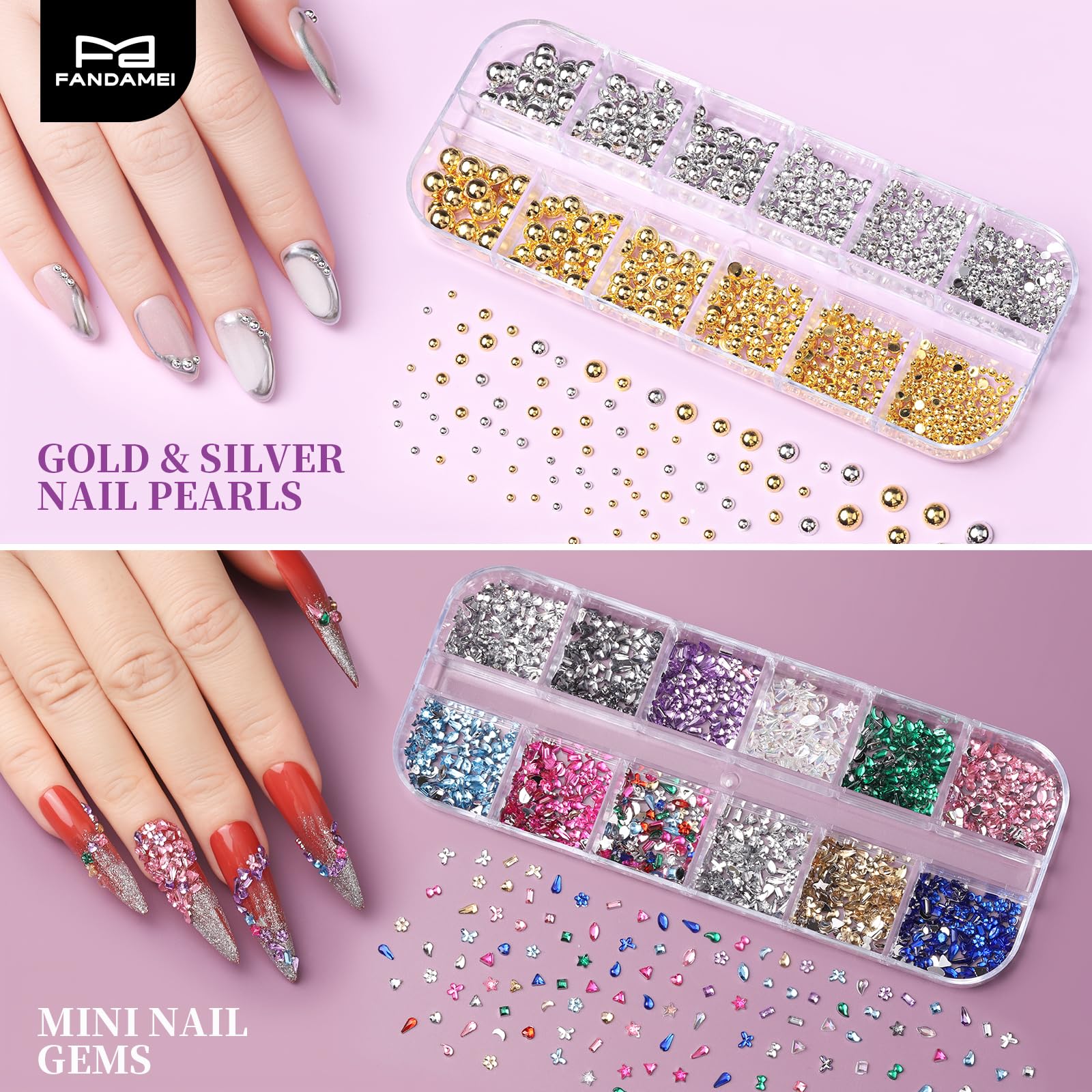 FANDAMEI Nail Art Tools, Acrylic Nail Brush, Nail Stand, Nail Gems And Rhinestones, Nail Holder For Painting Nails, 15 PCS Nail Art Brushes, Nail Dotting Tool, Nail Tools, Nail Design Tools