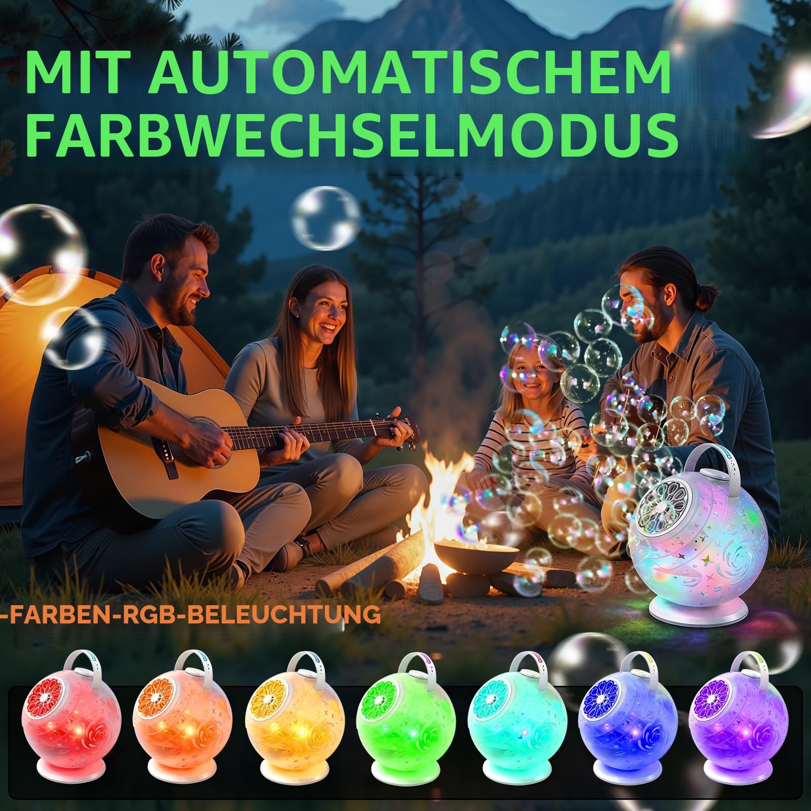 Tecnock Wiederaufladbare Seifenblasenmaschine mit Fernbedienung, 360° Rotation, LED, USB-C, 45 Min Laufzeit
