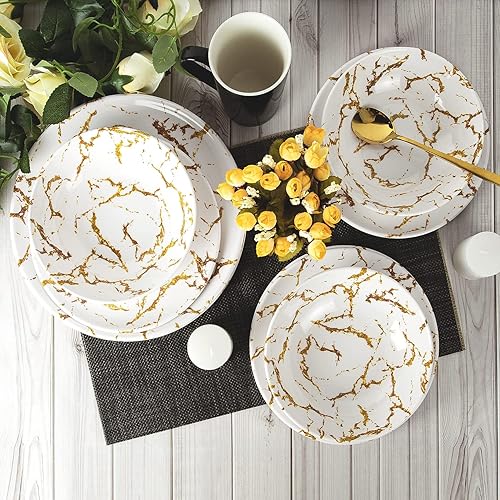 Miniatura 9 de Juego de vajilla cuadrada de melamina de 12 piezas para 4 platos y cuencos de color rojo profundo para parrilla de interiorexterior, fiesta de