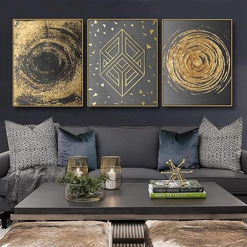 Nórdico minimalista de lujo dorado abstracto circular remolino geométrico lienzo impreso imágenes arte de la pared decoración del hogar cartel