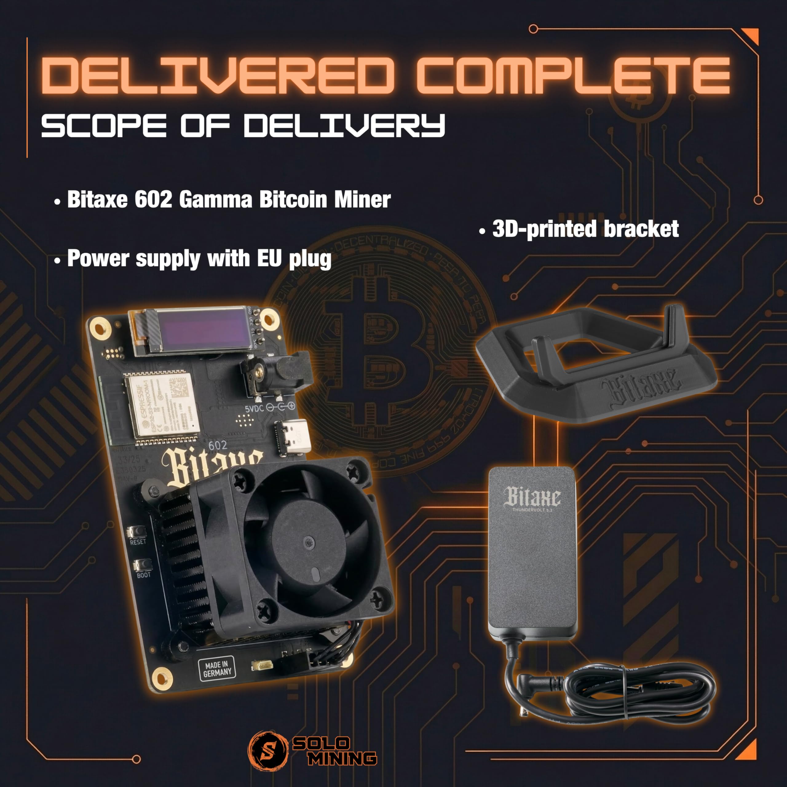 602 Gamma Bitcoin Miner - Premium Plug-and-Play Home Miner | Made in Germany | 1,3 TH/s | wraz z zasilaczem i uchwytem (standard)