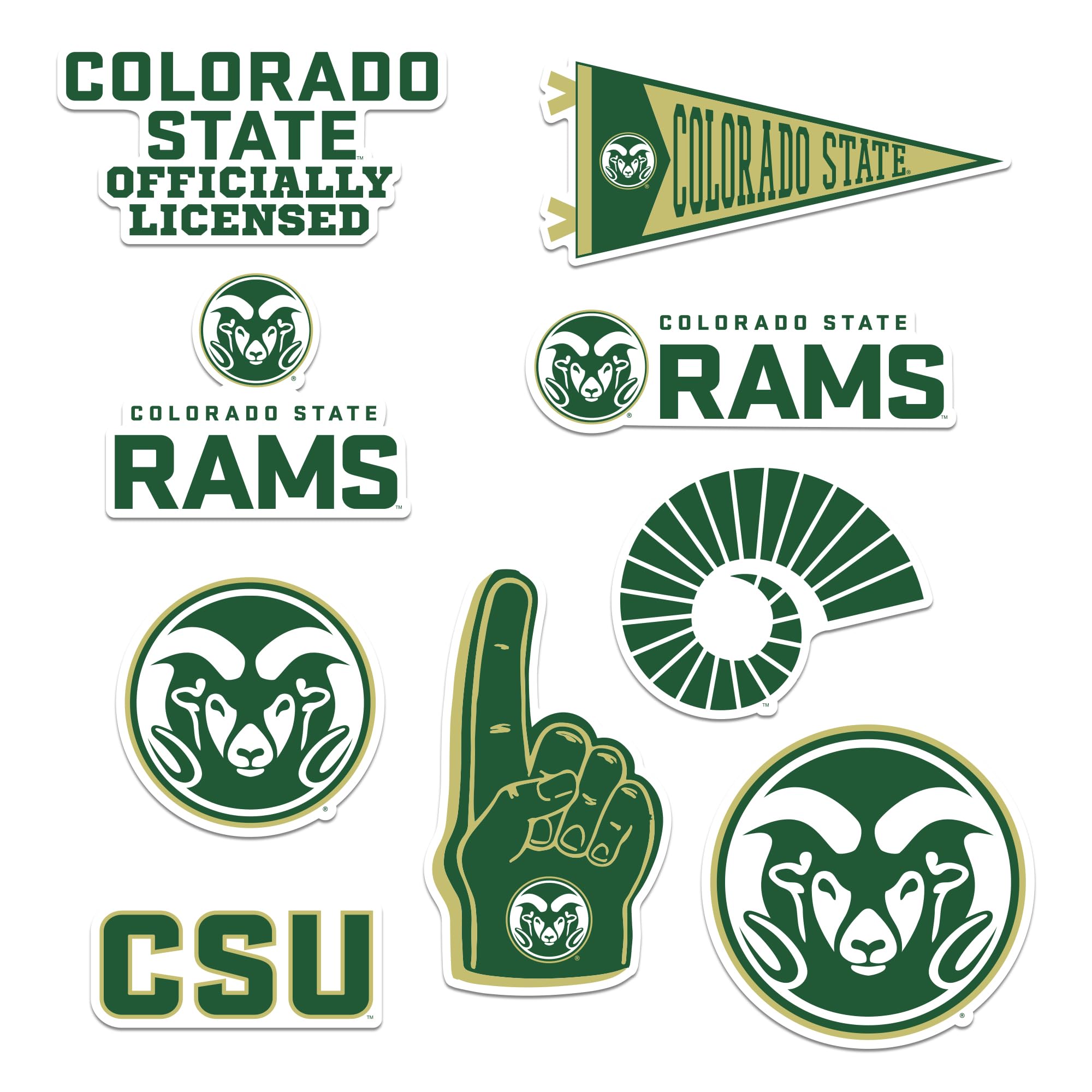 GRAPHICS &amp; MORE Colorado State University 8ct Vinyl Large Deluxe Stickers Variety Pack - Laptop, Water Bottle, Scrapbooking, Tablet, Skateboard, Indoor/Outdoor - Set of 8