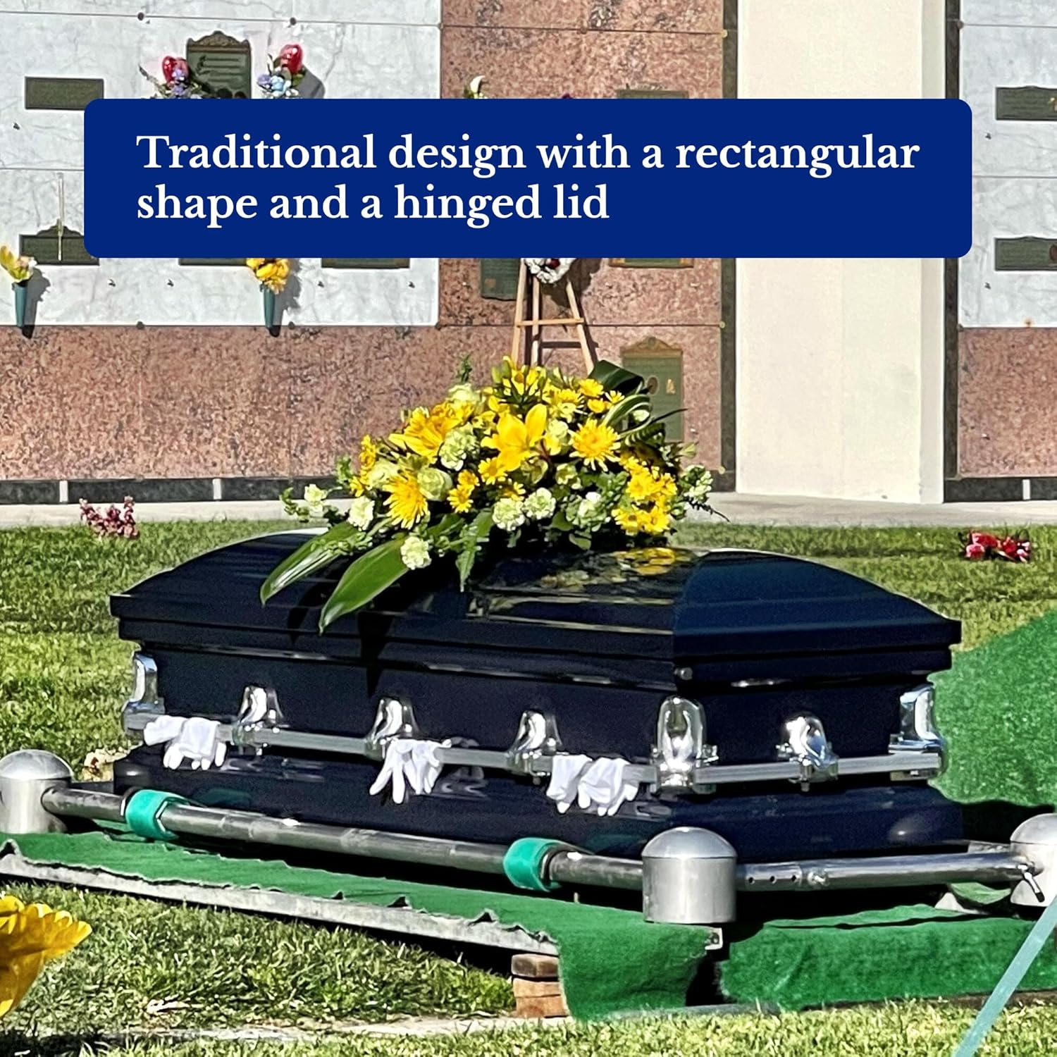Titan Casket Orion Series, Handcrafted Steel Funeral Casket for Humans with Luxurious Dark Blue Finish & Light Blue Crepe Interior, Reinforced Handles, Adjustable Bed with Gasketed Sealer