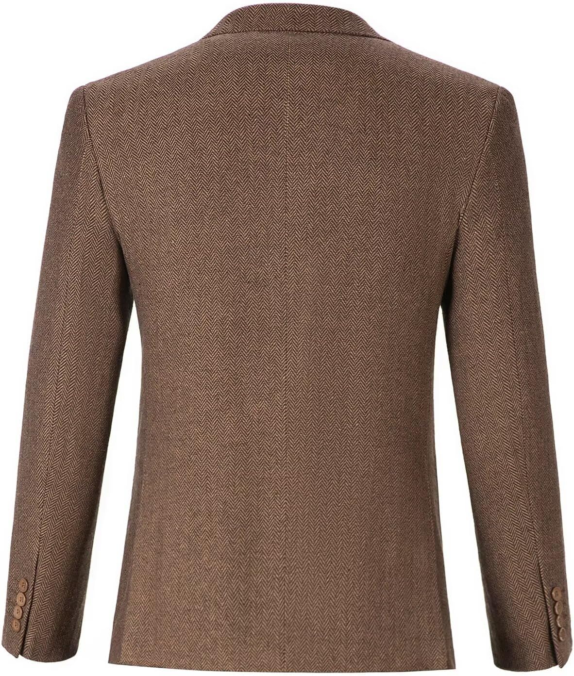 Tweed Men's Suit Jacket Blazer Wool Blend Formal Prom Dinner Herringbone Tuxedo Jackets Blazers Business Suits Separates Sport Coats for Men Brown 2XL - Image 4