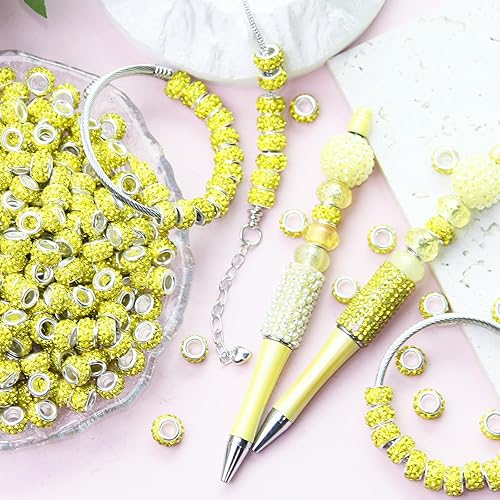 Vista 87 de 200 cuentas europeas de agujero grande – Mixcolor Lampwork Rhinestone Craft Beads para bricolaje pulseras joyería fabricación