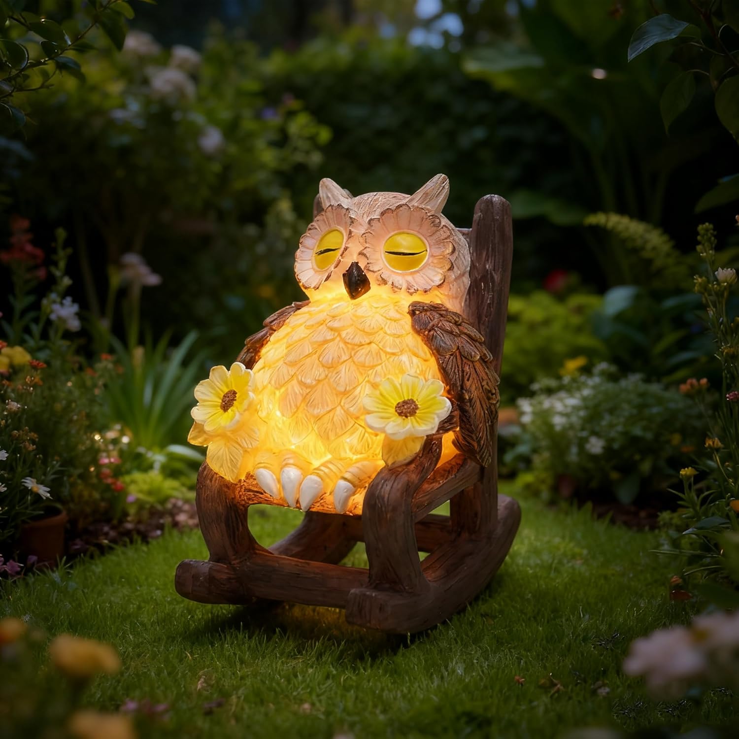 Light Up Owl on Chair Garden Sculpture, LED Solar Powered Owl Lying on The Chair Centerpiece, Cute Figurine Statue for Home Fireplace Outdoor Collection Decoration, 6x4.5x3.3 in - Image 7