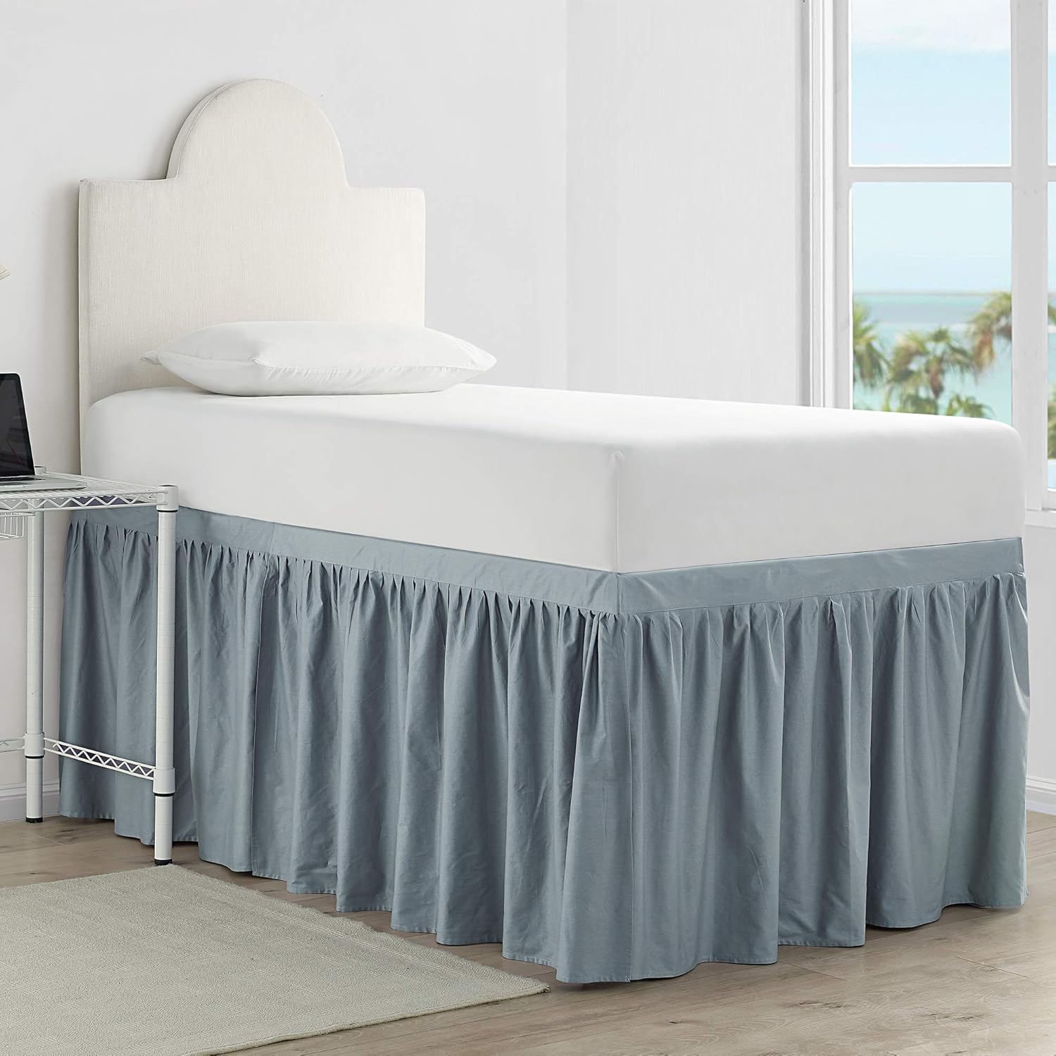 Dorm Sized Cotton Bed Skirt Panel with Ties (3 Panel Set) - Slate Gray