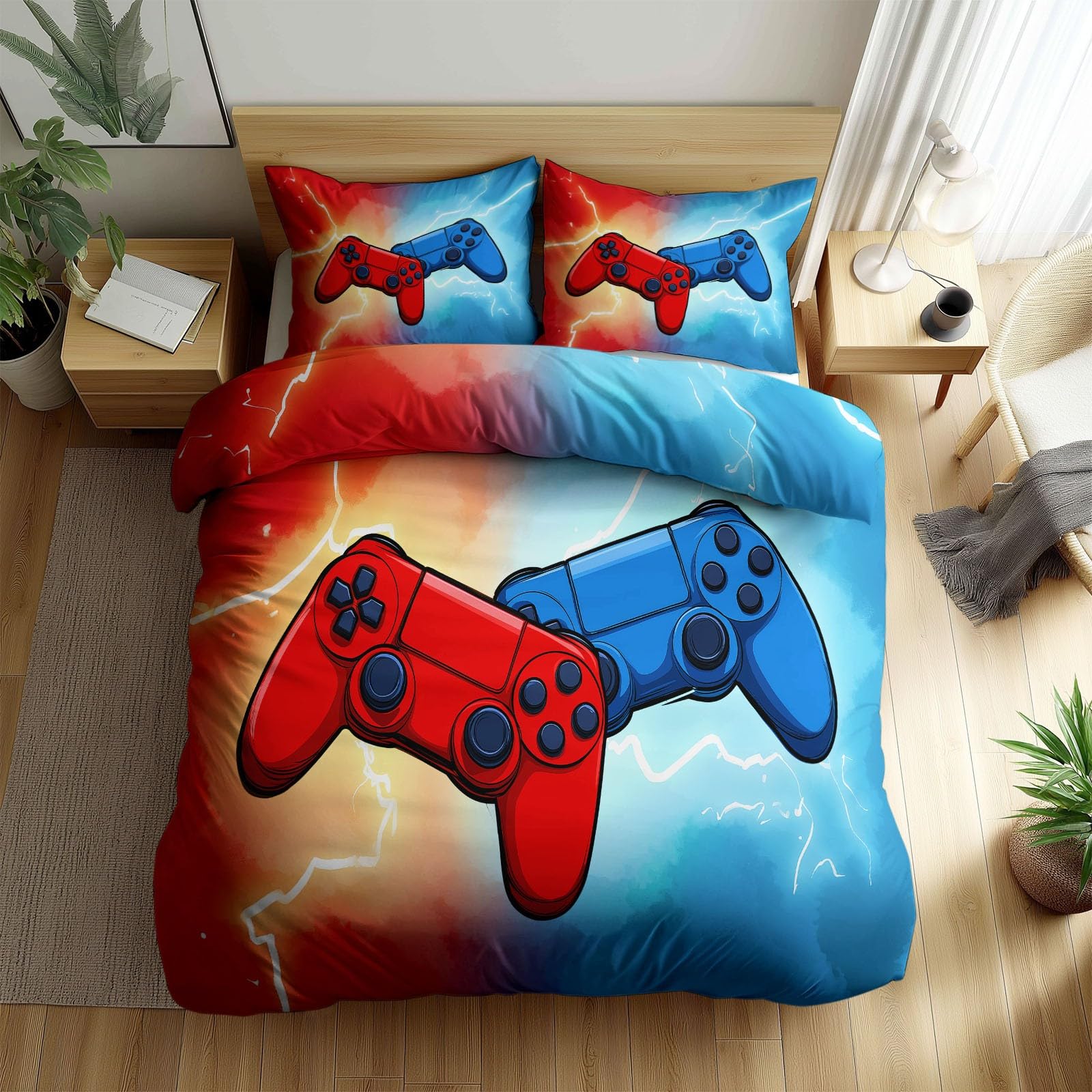 Copripiumino 220x240cm Console per videogiochi a cartoni animati Set Di Biancheria Da Microfibra Set Copripiumino in Con Federa Con Chiusura A Cerniera 3 Pezzi Per Bambini E Adulti