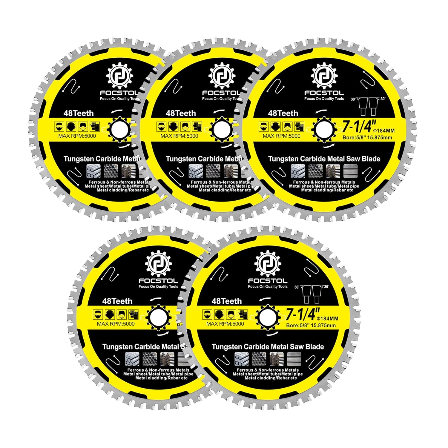 6-1/2 Inch Metal Cutting Circular Saw Blade - FOCSTOL 2pcs Tungsten Carbide Tipped Saw Blade 48T for Iron Ferrous Metals Steel Pipe Arbor 4/5 Inch x 5/8 Inch