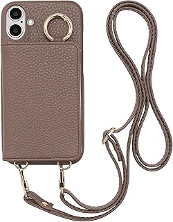 MINTY iPhone16 用 ケース ショルダー ストラップ リング付き フルカバー モカブラウン