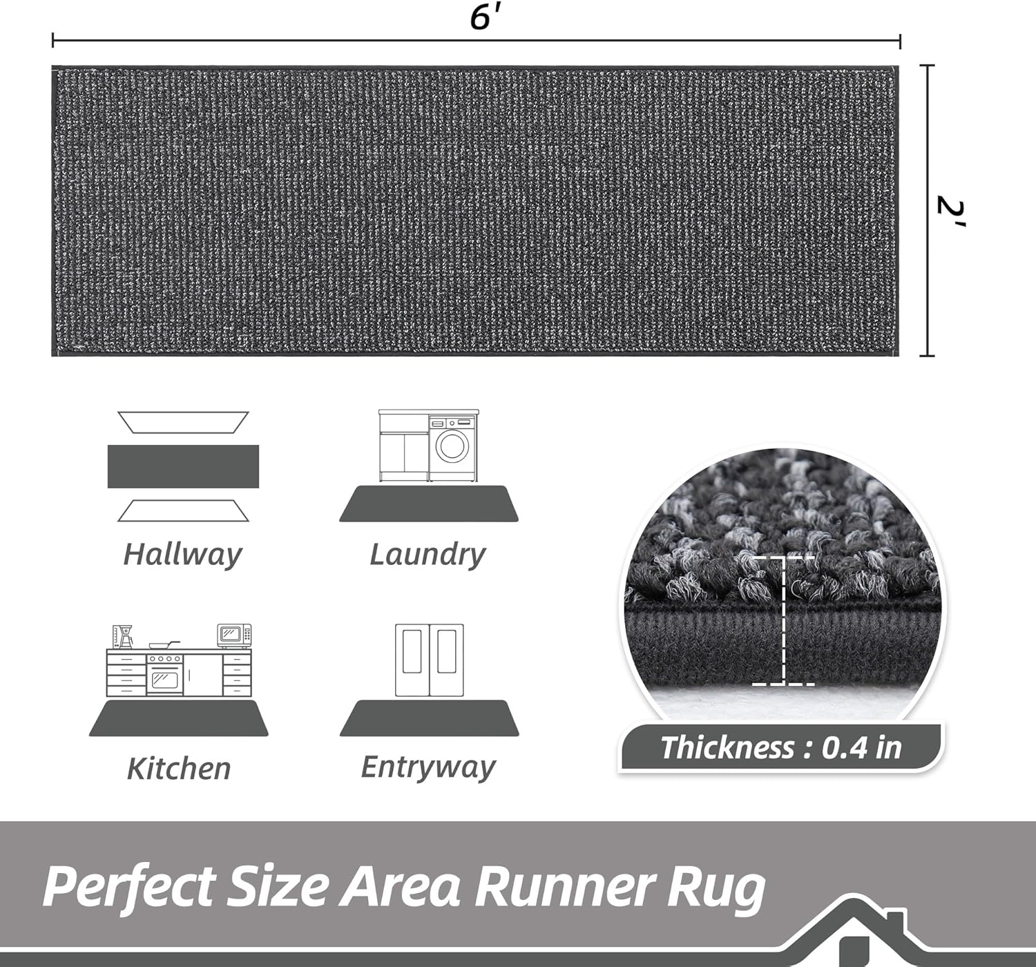 beqhause hallway runner rugs 2x6, hallway rug non-slip washable(rolled-up no creases), runner rug absorbent stain resistant hall rug carpet runner, entryway rugs floor mat laundry room rugs, charcoal charcoal 2'x6' (runner)