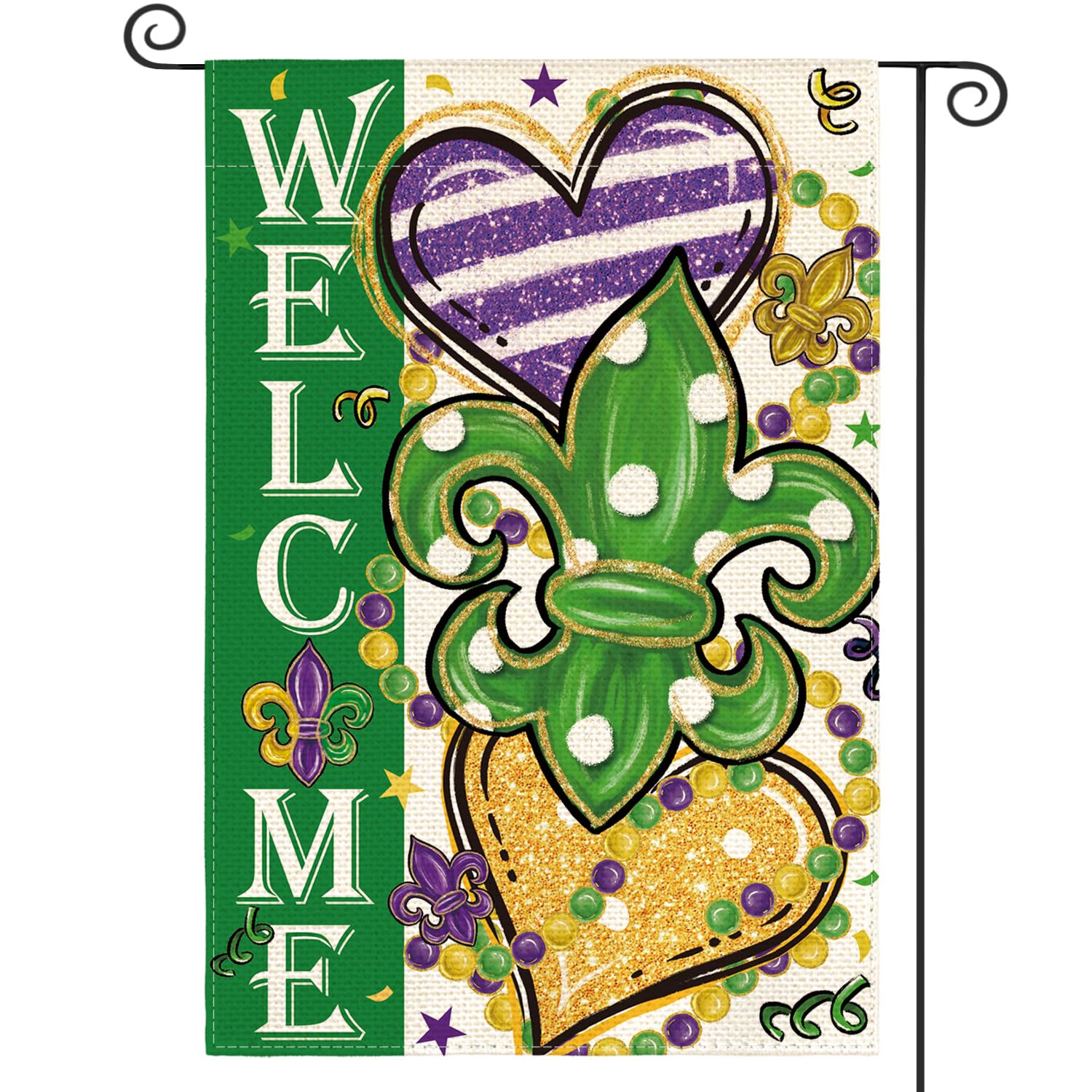 AVOIN colorlife Fleur de Lis Mardi Gras Garden Flag 12x18 Inch Double Sided, Welcome Carnival Yard Outdoor Decoration GE