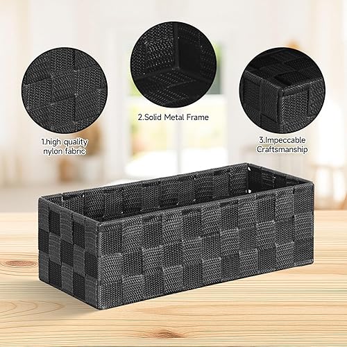 Miniatura 99 de Posprica Cestas de almacenamiento tejidas para organizar, pequeñas cestas negras de cubo organizador divisor para cajón, armario, estante, aparador,