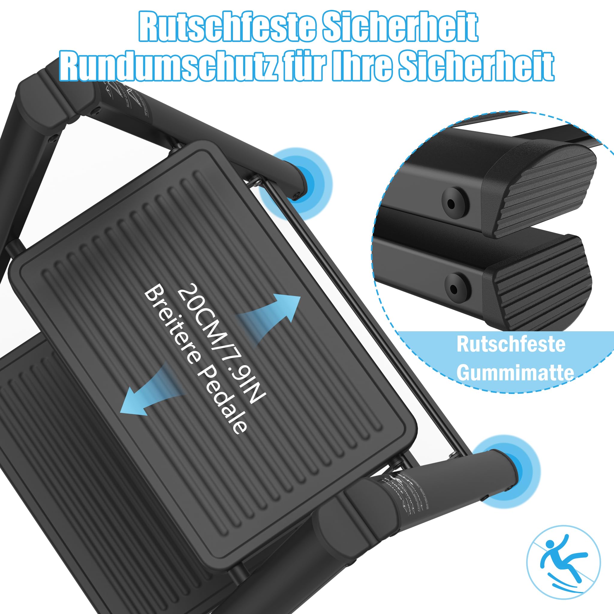 XMTECH Escabeau pliable à 3 marches avec main courante - Avec large pédale antidérapante - Charge maximale : 270 kg - Pour la maison, le bureau
