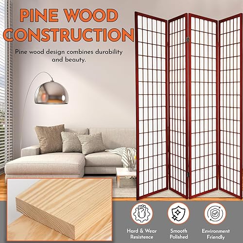 Miniatura 4 de Legacy Decor - Separador de habitación, de e 3, 4, 6, 5, 8 paneles de habitación, estilo Shoji, de 6 pies alto, Madera, Cereza