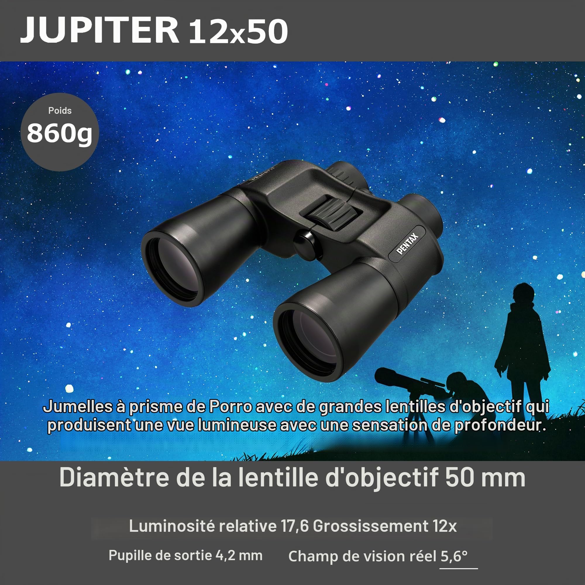 Pentax Jupiter 12x50 Noir Jumelles d’Observation Prisme de Porro Grande Ouverture