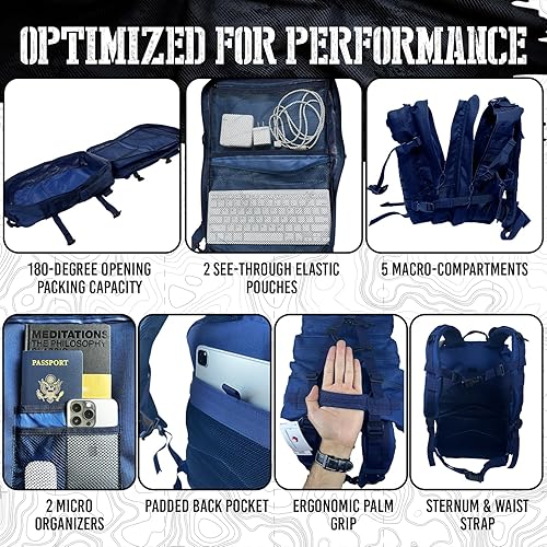 Miniatura 6 de AMERICANPHOENIX 45L Elite Mochila táctica  Mochila militar y de trabajo 3 veces más fuerte  Resistente al agua y resistente  Bolsa MOLLE Bug Out