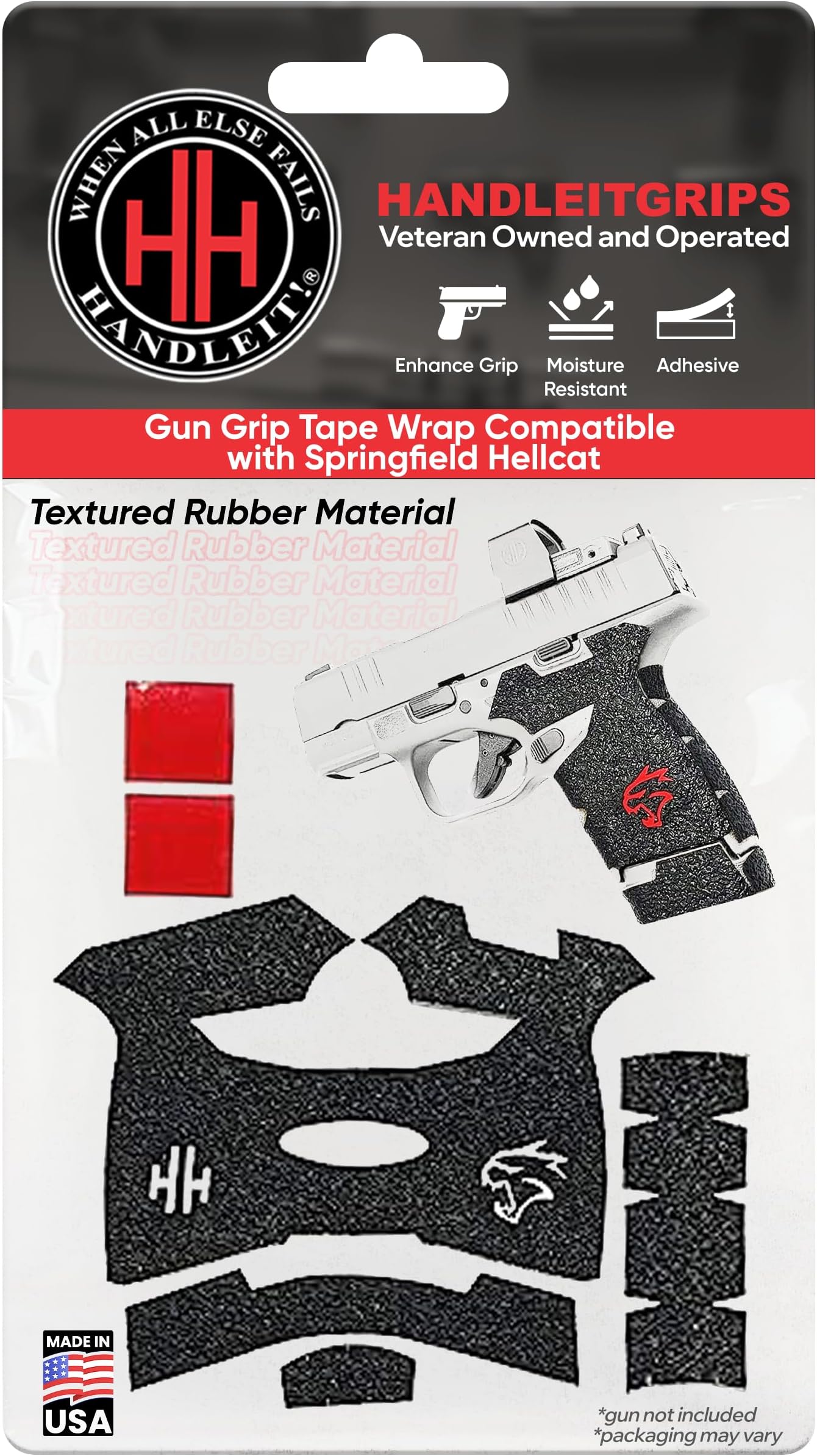Handgun Grip Tape Compatible with Springfield Hellcat - Black Textured Rubber Pistol Tape 13rd Magazine Grip, Easy Installation, Veteran Owned, Made in The USA