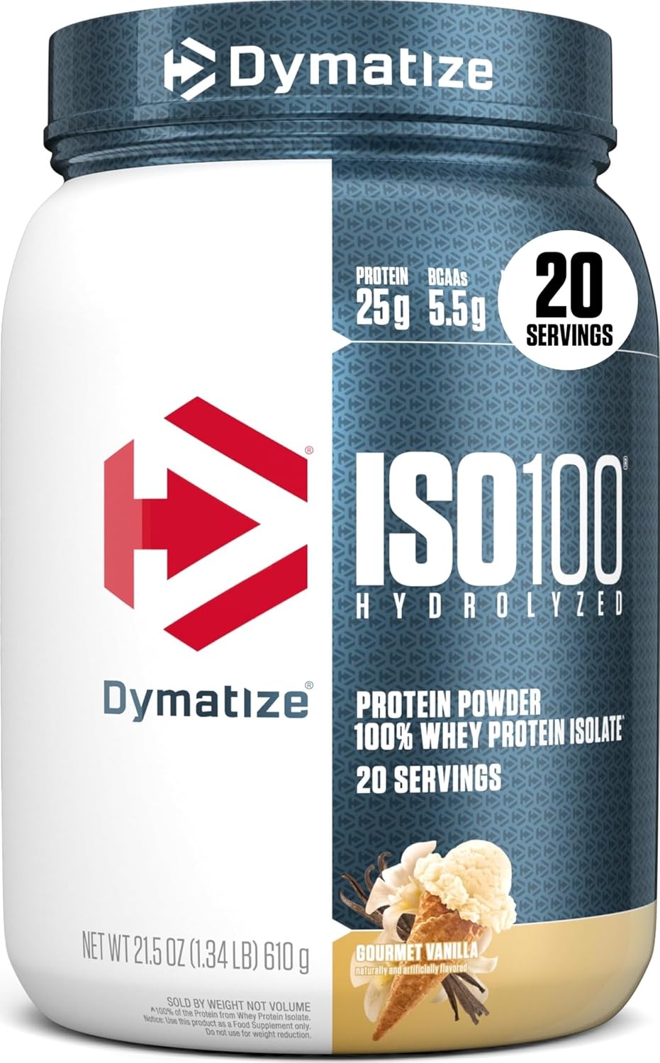 ISO100 Protein Powder, 100% Whey Isolate, Gourmet Vanilla | 25g Protein, Hydrolyzed, Fast-Absorbing, Supports Muscle Health, 5.5g BCAAs, Gluten-Free, 20 Servings, 1.3 lb