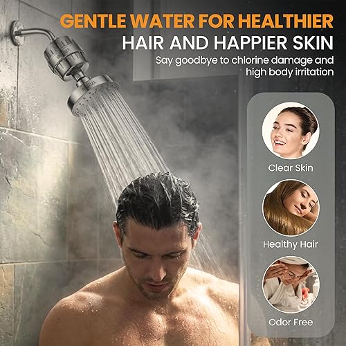 Miniatura 3 de Cabezal de ducha filtrado para agua dura – Lujoso filtro de ducha de alta presión de 25 etapas con cabezal de ducha de acero inoxidable real